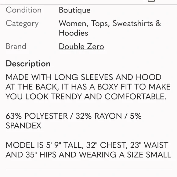 Double Zero Boutique Brand Oversized Hoodie Pullover Size M - Picture 6 of 16